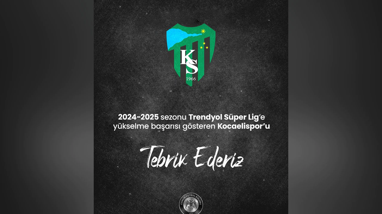 Çorum FK'den Kocaelispor’a Tebrik