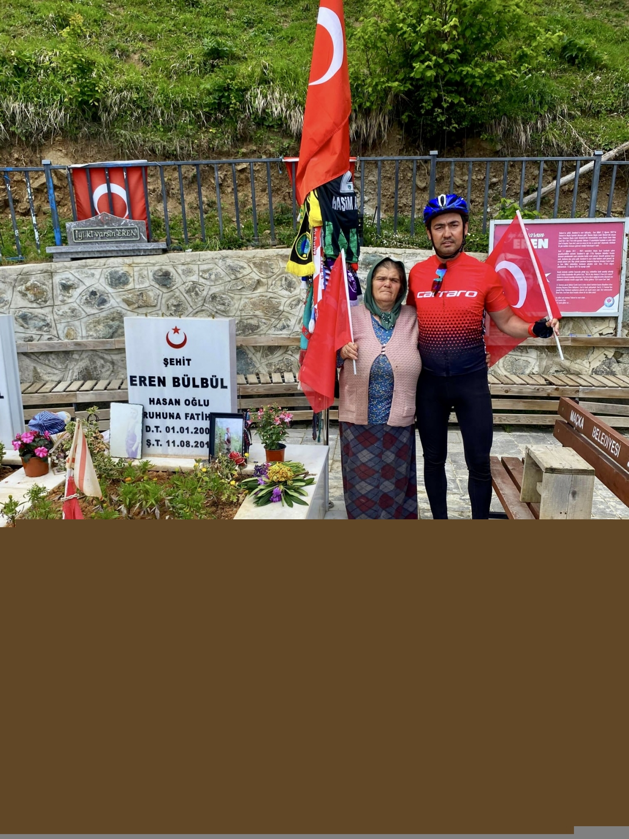 Çanakkale'den yola çıkan bisikletli, Trabzon'da Eren Bülbül'ün kabrini ziyaret etti
