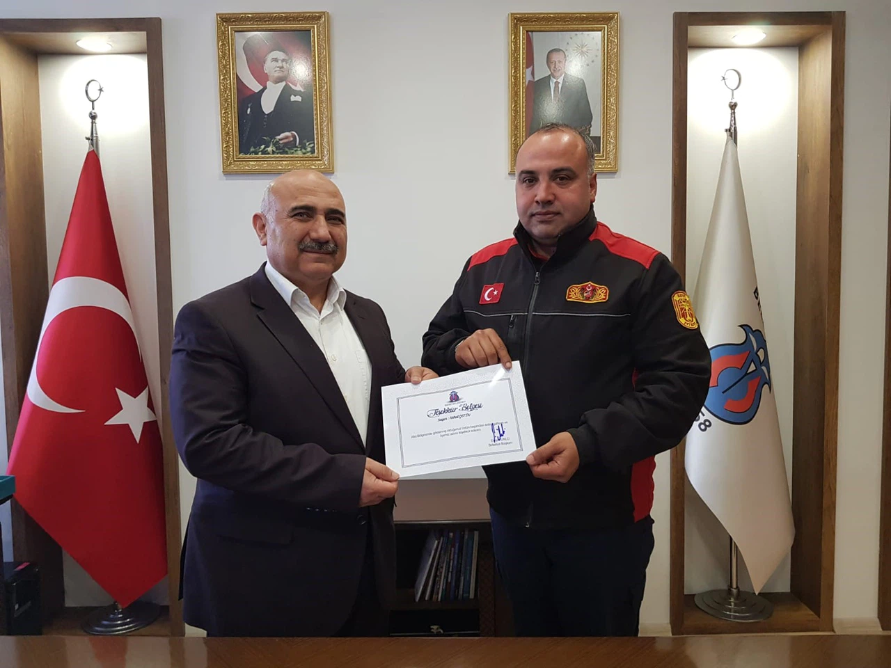 Deprem Bölgesinde Görev Yapan Personele Teşekkür Belgesi