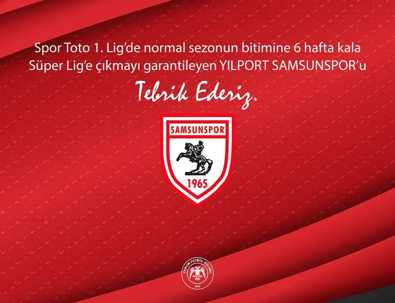 Çorum FK’den Samsunspor’a Tebrik