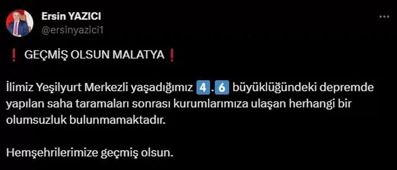 Malatya Valisi Yazıcı: "Herhangi Bir Olumsuzluk Bulunmamaktadır"