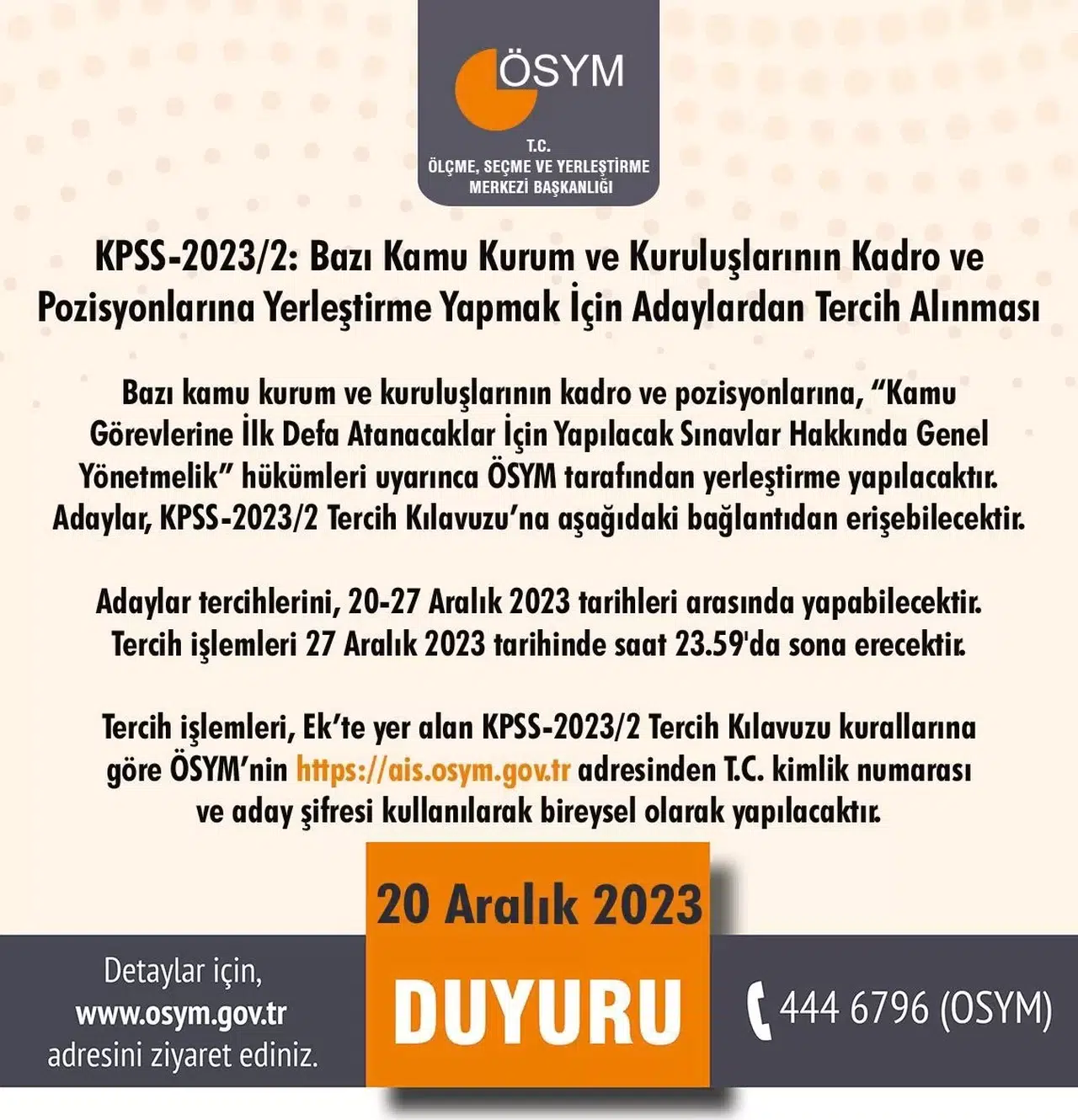 ÖSYM’den ’Kpss Tercih’ Duyurusu