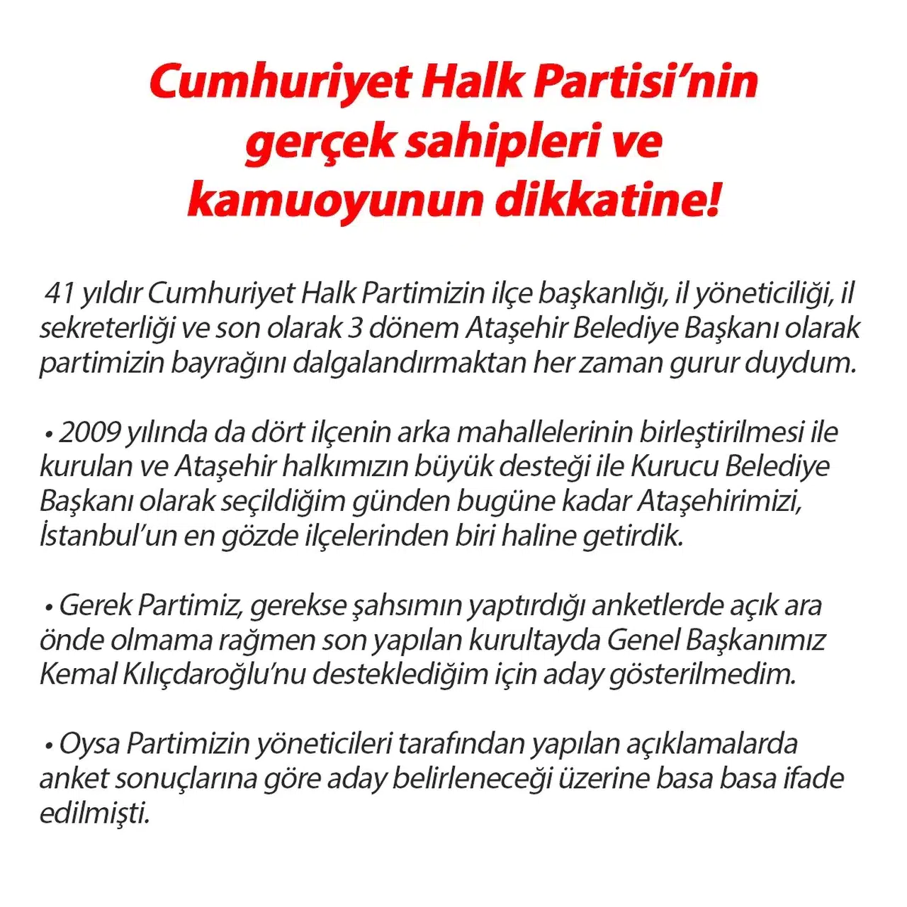 Ataşehir Belediye Lideri Battal İlgezdi: “Battal İlgezdi Aday Gösterilmediği İçin İstifa Etmedi, CHP’nin Kurumsal Kimlik ve Hiyerarşisini Korumak İsmine İstifa Etti”