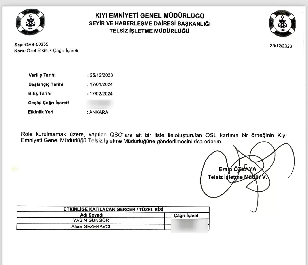 Uzaydan Ulusal Davet İşareti ile Yozgat ve Elazığ’a İrtibat
