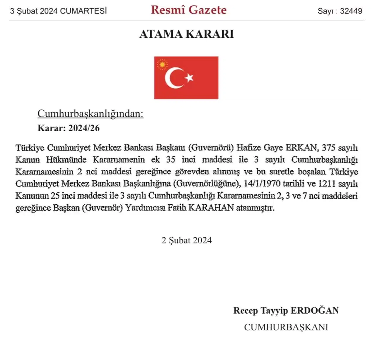 Merkez Bankası Başkanlığına Fatih Karahan Atandı