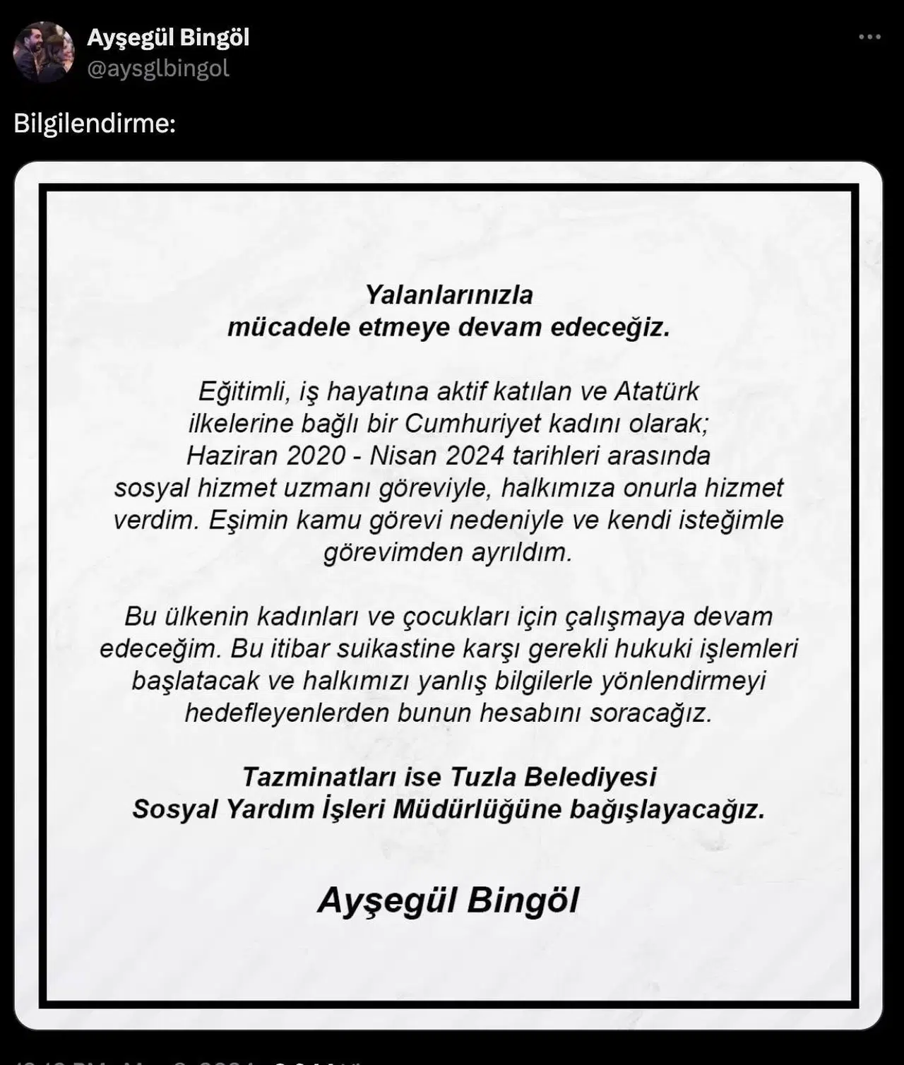 Ayşegül Bingöl’den Argümanlara Karşılık: “Nisan 2024’te Kendi İsteğimle Vazifemden Ayrıldım”