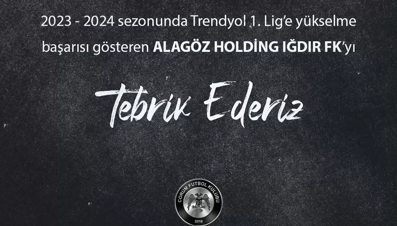 Çorum FK’den Iğdır FK’ye Tebrik