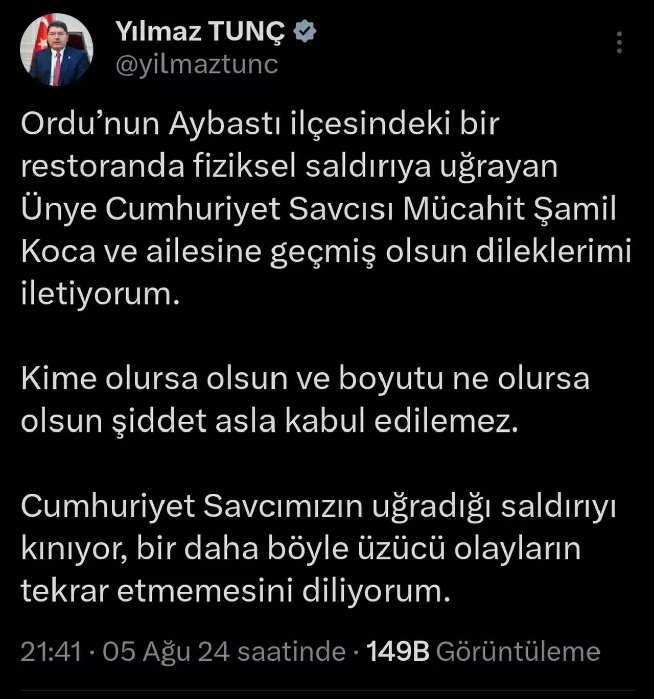 Savcı ile Restoran Ortasındaki Gerginlik Olayına Bakan Yılmaz Tunç’tan Açıklama