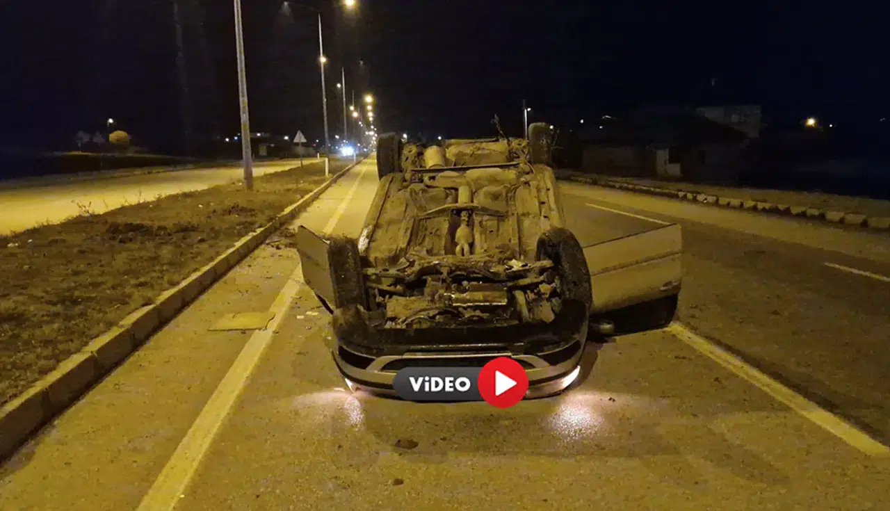 Ters Dönen Otomobilden Yara Almadan Çıktı