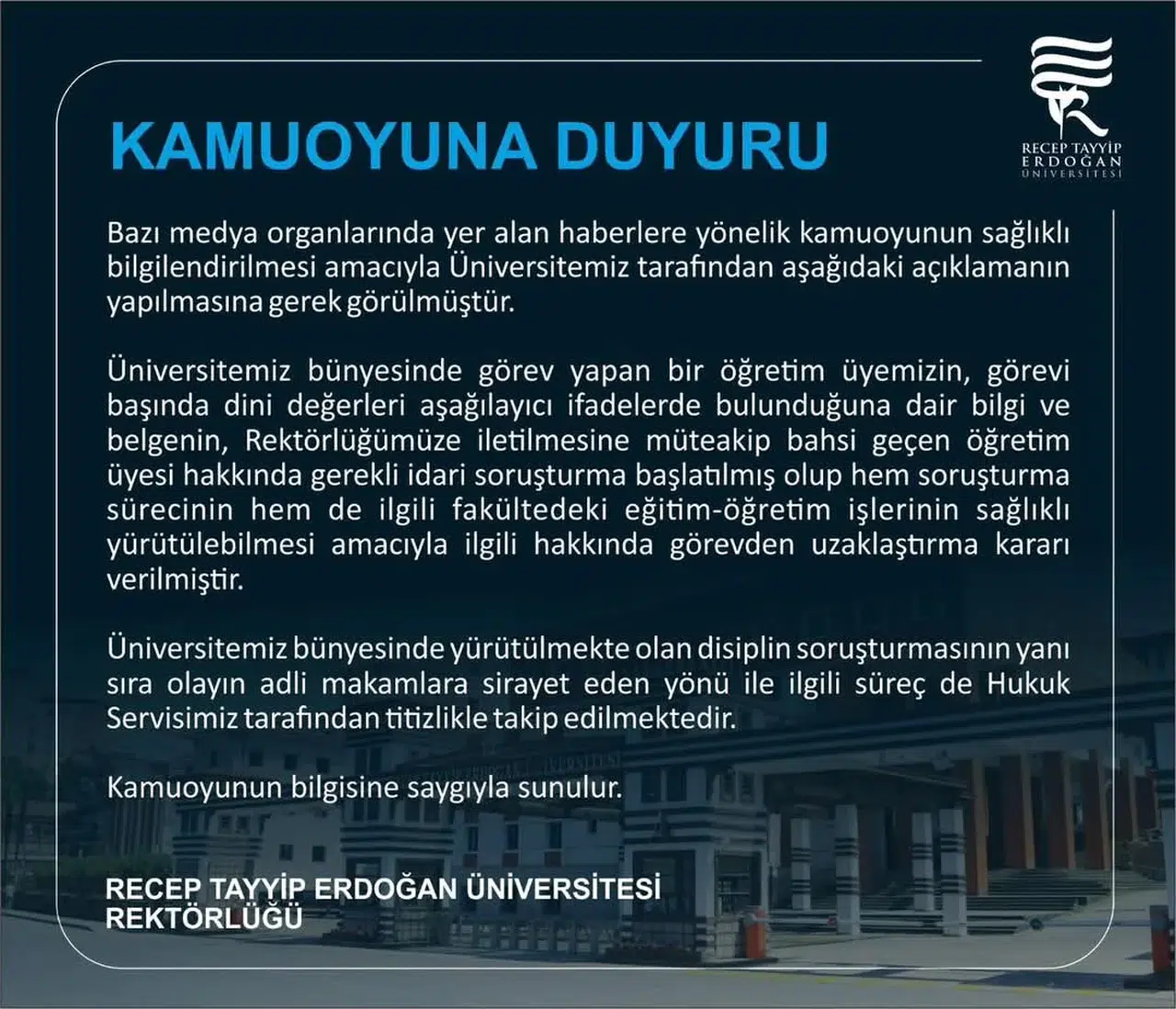 Rteü’den İslamiyet’i Aşağılayıcı Sözler Kullandığı Tez Edilen Akademisyen Vazifeden Uzaklaştırıldı