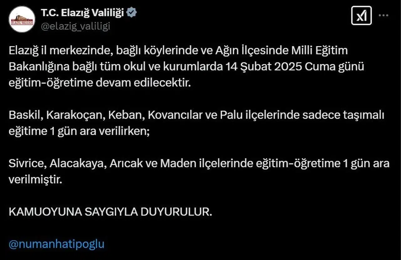 Elazığ’ın 4 İlçesinde Eğitime Orta Verildi
