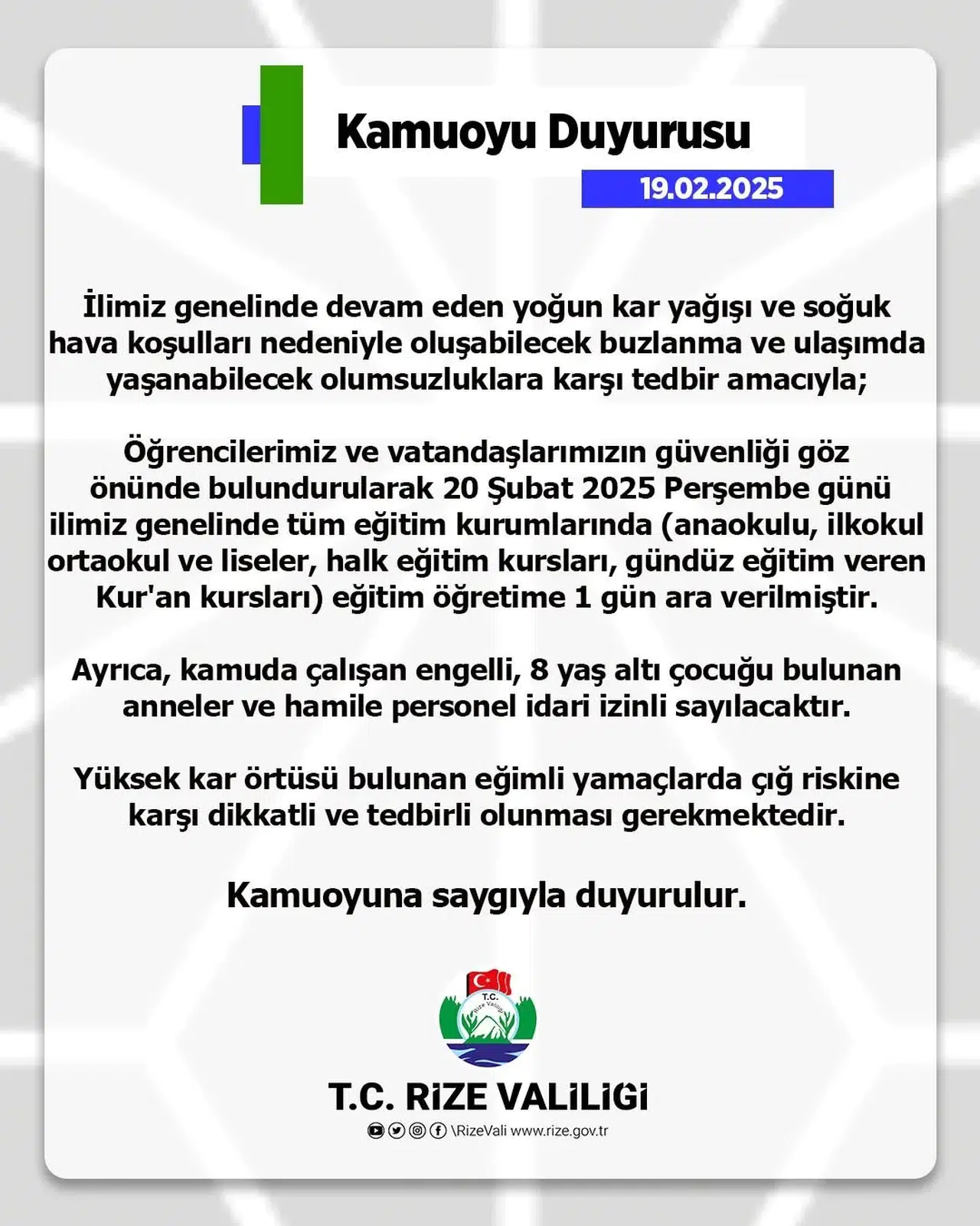 Rize’de Eğitime Kar Pürüzü