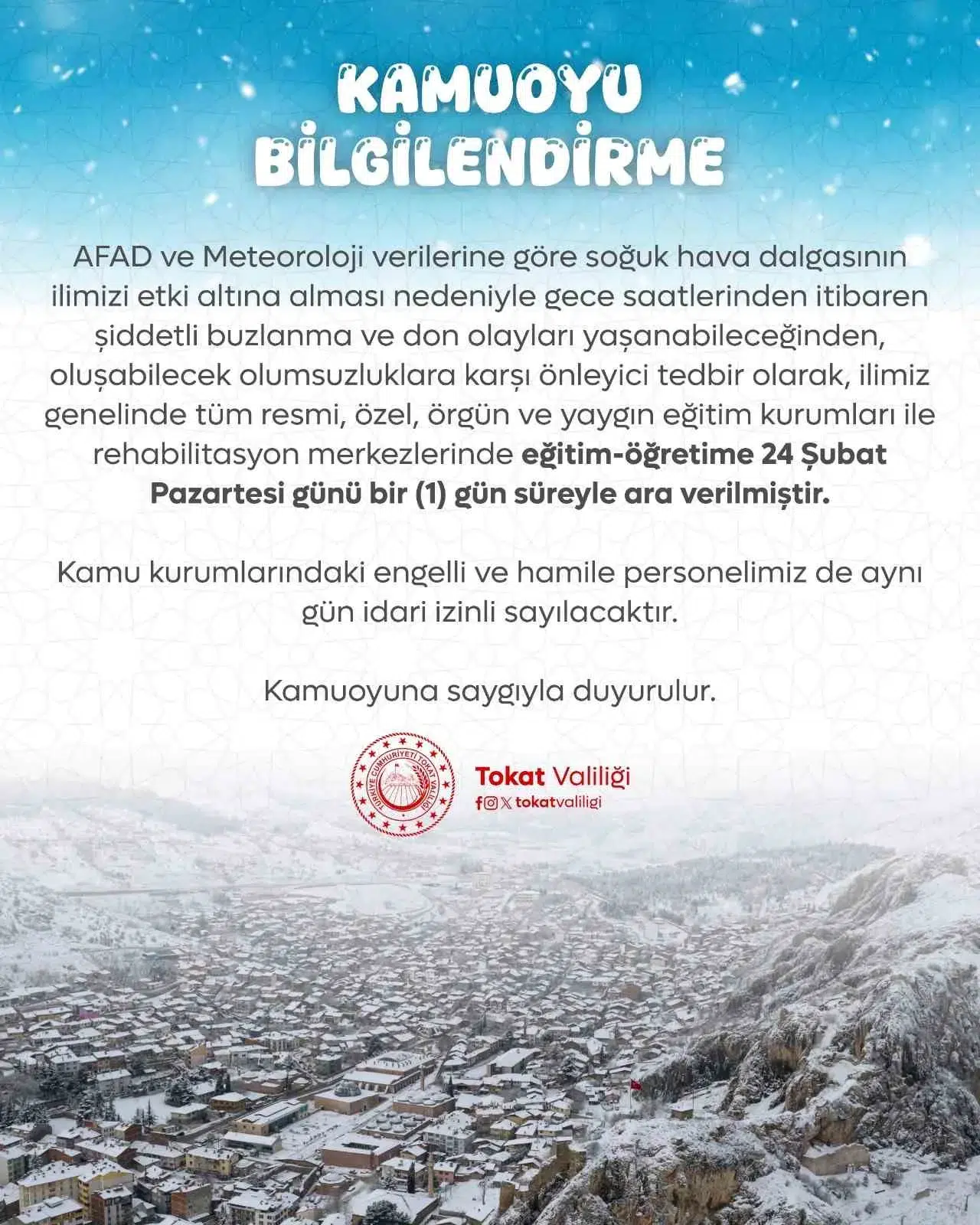 Tokat’ta Eğitime Kar Pürüzü