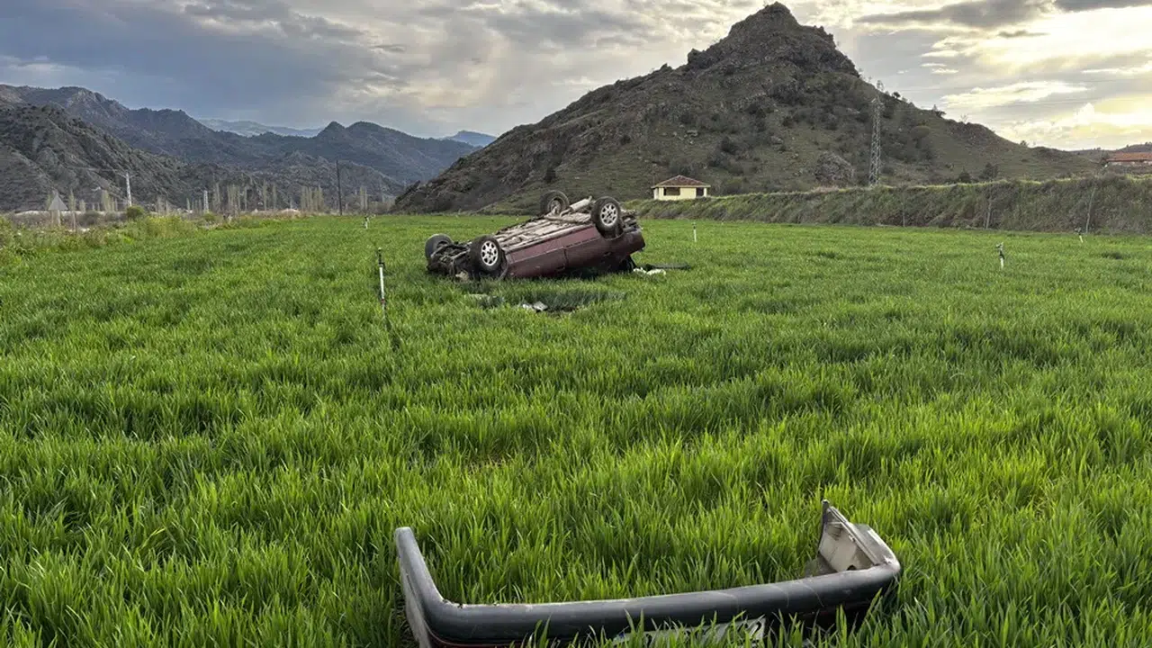 Kontrolden Çıkan Otomobil Buğday Tarlasına Daldı