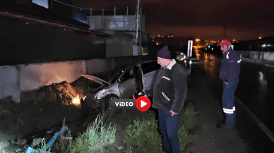 Otomobil Su Kanalına Devrildi