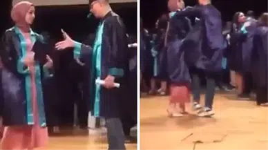 Mezuniyet Merasimine Damga Vuran Olay! Genç Kız, Kendisine Sarılmak İsteyen Erkek Arkadaşını Bu türlü İtekledi