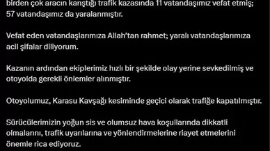 Bakan Uraloğlu: “(Kuzey Marmara Otoyolu’ndaki Kaza) Otoyolumuz, Karasu Kavşağı Kesitinde Süreksiz Olarak Trafiğe Kapatıldı”