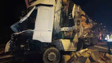 Tem Otoyolu’nda Denetimden Çıkan Kuruyemiş Yüklü Tır Bariyerlere Girdi: 1 Yaralı