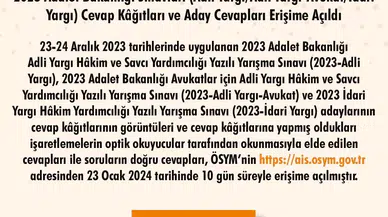 2023 Adalet Bakanlığı İmtihan Sonuçları Açıklandı