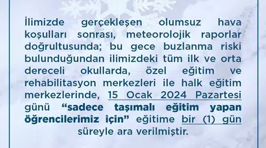 Artvin’de Taşımalı Eğitime 1 Gün Orta Verildi