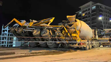 Gaziosmanpaşa’da İnşaat Çalışmasında Beton Pompası Aracı Yan Yattı