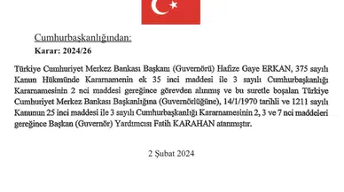 Merkez Bankası Başkanlığına Fatih Karahan Atandı