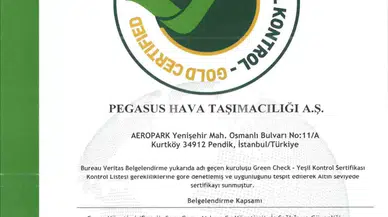 Pegasus, ’Green Check-Yeşil Denetim Belgesi’ni Alan Birinci Hava Yolu Şirketi Olduğunu Duyurdu