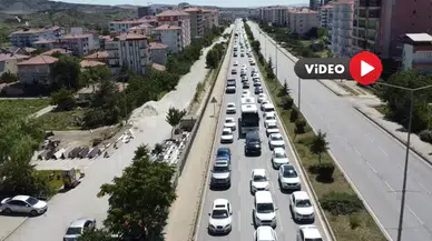 Çorum-Ankara Yolundaki Yoğunluk Drone İle Görüntülendi