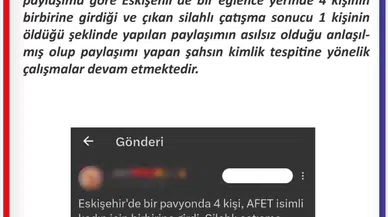 Eskişehir’de Cinayet İşlendiğine Dair Temelsiz Paylaşım Hakkında Soruşturma Başlatıldı