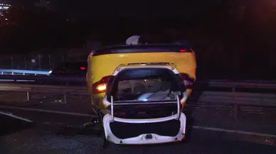 Ümraniye’de Yolcu Taşıyan Ticari Taksi Takla Attı: 1 Yaralı
