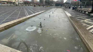 Elazığ’da Soğuk Hava ve Don Tesirli Oldu, Süs Havuzları Buz Tuttu