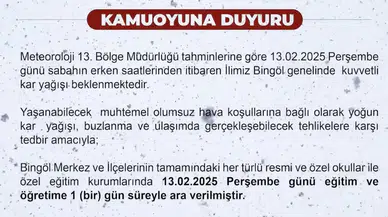 Bingöl’de  Eğitime 1 Gün Orta Verildi