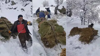 Derecik’te Çiftçilerin Güçlü Kış Mesaisi: 3 Bin Rakımdan Otları Kızaklarla İndirdiler