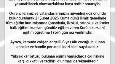 Rize’de Eğitime 1 Gün Daha Orta Verildi