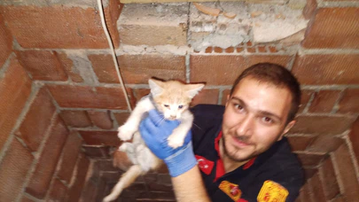 Havalandırmaya Düşen Kediyi İtfaiye Kurtardı