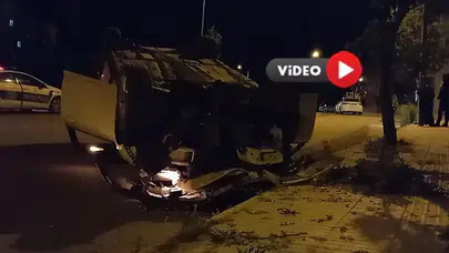 Alkollü Sürücü, Ağaca Çarptı Takla Attı