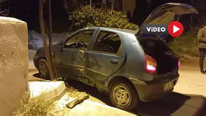 Polisten Kaçan Otomobil Direğe Çarparak Durdu