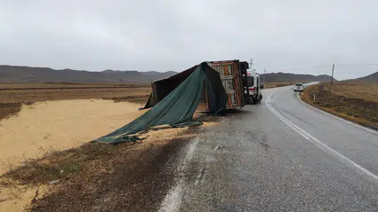 Buğday Yüklü Tır Devrildi