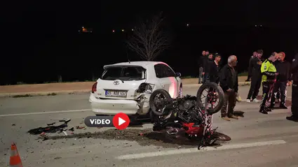 Otomobille Motosiklet Çarpıştı