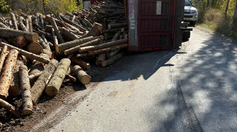 Devrilen Kamyonun Sürücüsü Yaralandı