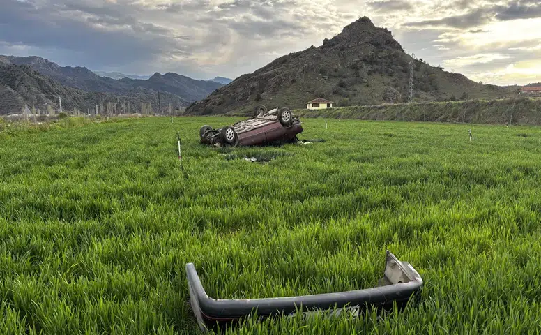 Kontrolden Çıkan Otomobil Buğday Tarlasına Daldı