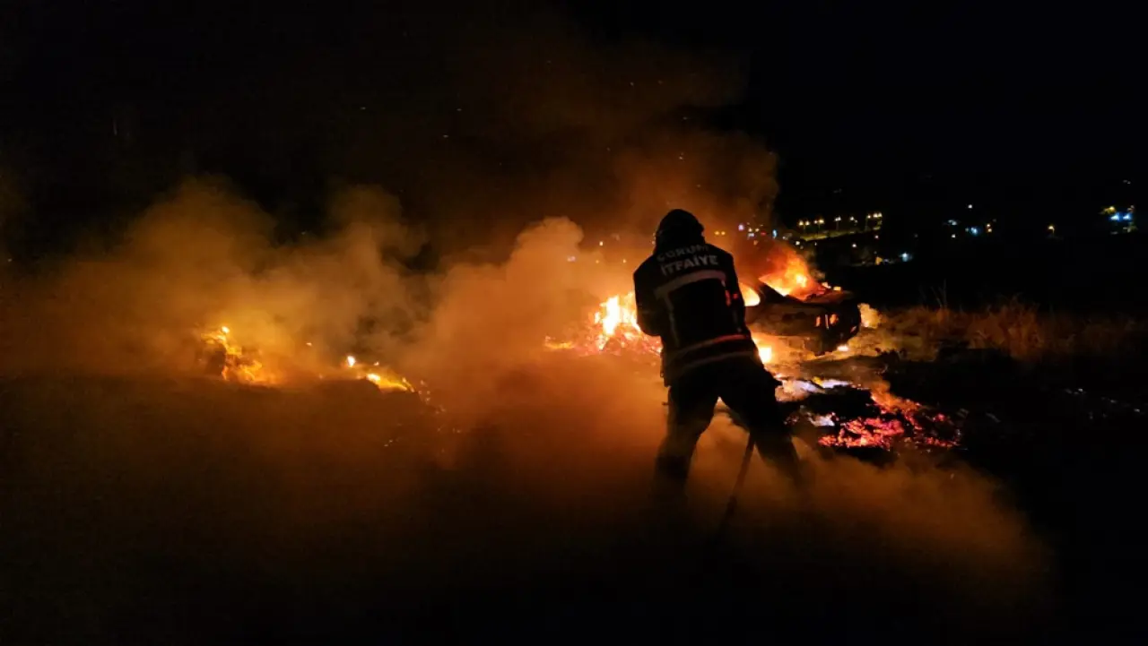 Otomobildeki Yangın Çevreye Sıçradı 2
